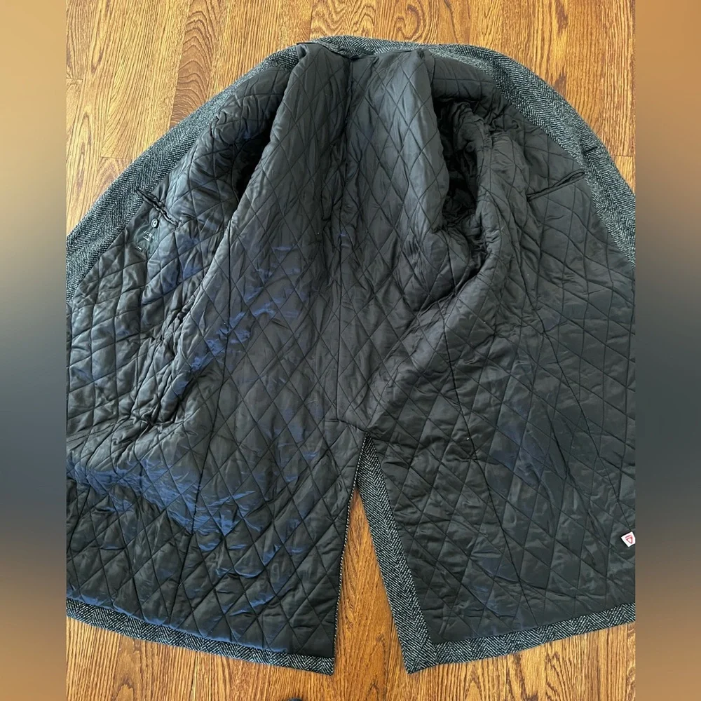 J CREW Ludlow Topcoat Herringbone Long Coat Wool Quilted Insulated Academia 44R‎